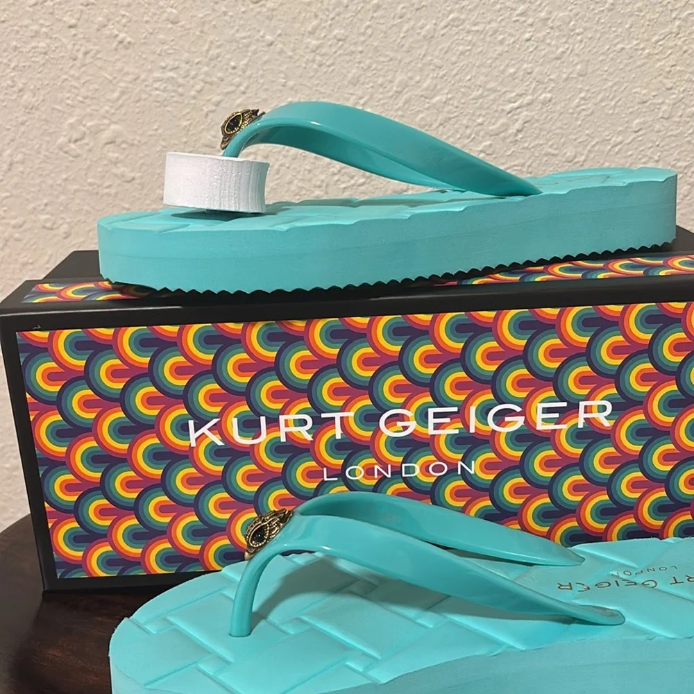 Kurt Geiger Aqua Sandals with Gold Accent - Picture 2 of 5